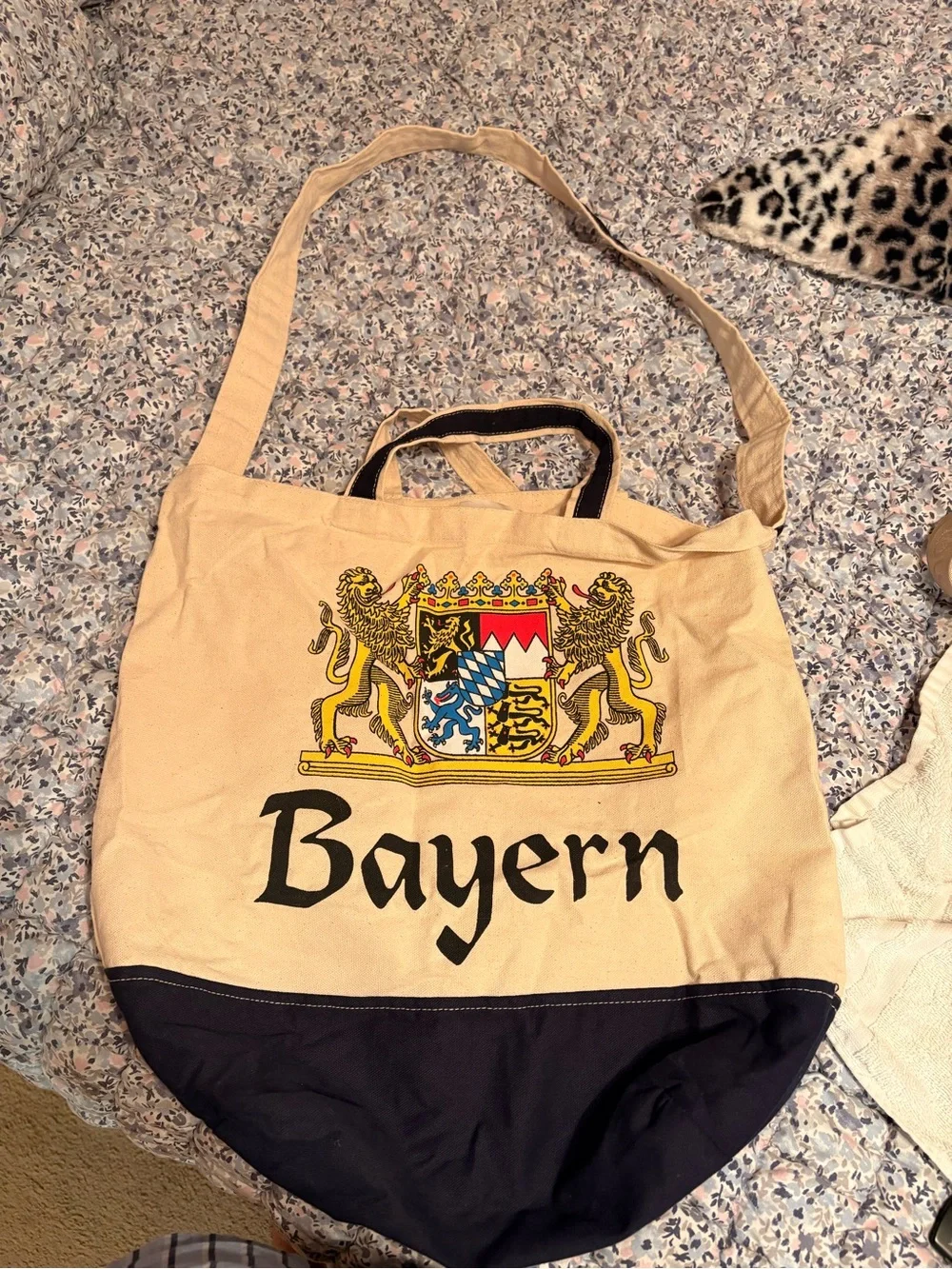 Beige and Black Bayern Canvas Messenger Bag with Crest